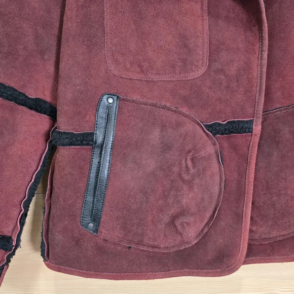 New‎ Free People Cassidy Cozy Jacket SUEDE SHERPA $698 XS Burgundy & Black - Picture 6 of 16